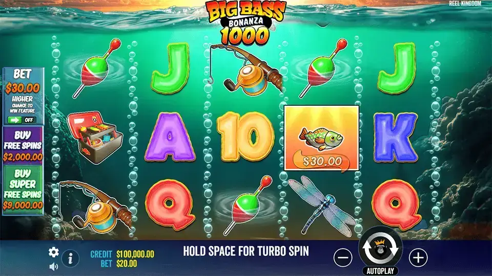 Big Bass Bonanza 1000 game screenshot — base game reels by Pragmatic Play