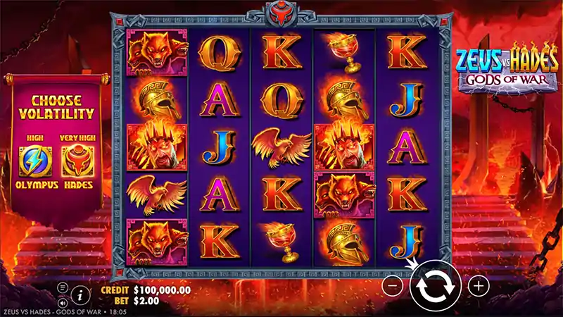 Zeus vs Hades game screenshot — base game reels by Pragmatic Play